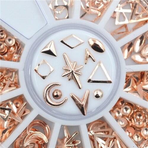 12 shapes champagne gold metal Rhinestones wheel For 3D Nail Art Tips Decoration beauty Styling Accessories Tools