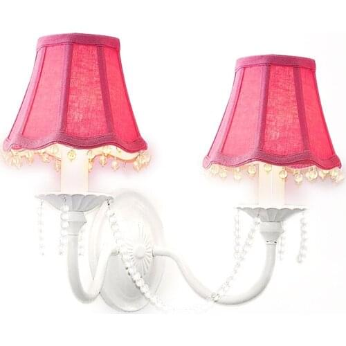 2 Lights Modern Fabric Shade Wall Light European Simple Crystal Bedside Lamps Girls Bedroom Wall Lamp Fixtures Lighting WL278