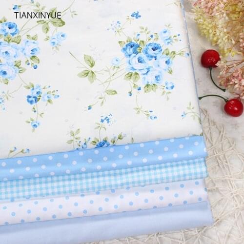 TIANXINYUE 5pcs 40cmx50cm Blue Rose flower Printed cotton fabric for quilting patchwork tecido tela clothing bedding tissus
