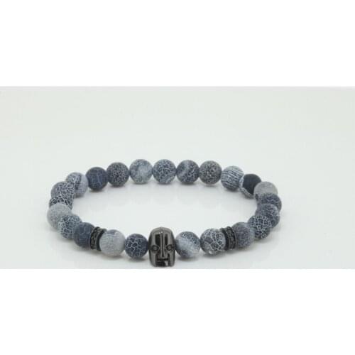 5pcs Anil Arjandas Men Bracelets 8mm Map Stone Beads , 24K Gold Color Skull Head Evil-Eyes and 2 Gold Loop with the Black CZ