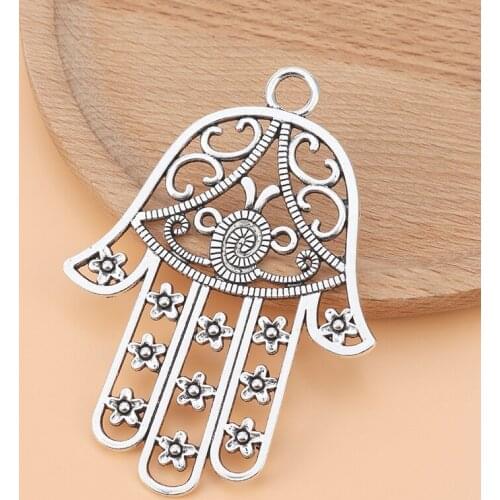 5pcs/Lot Large Hamsa Hand Silver Color Charms Pendants for Necklace Jewelry Making Accessories