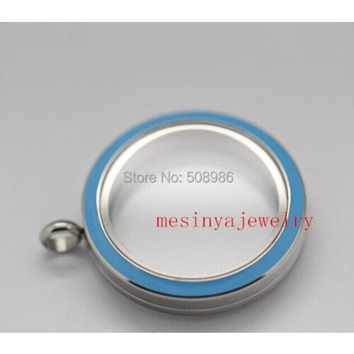 5pcs trendy aqua blue Stainless steel 30mm glass locket for floating charms keepsake xmas gift mothers gift