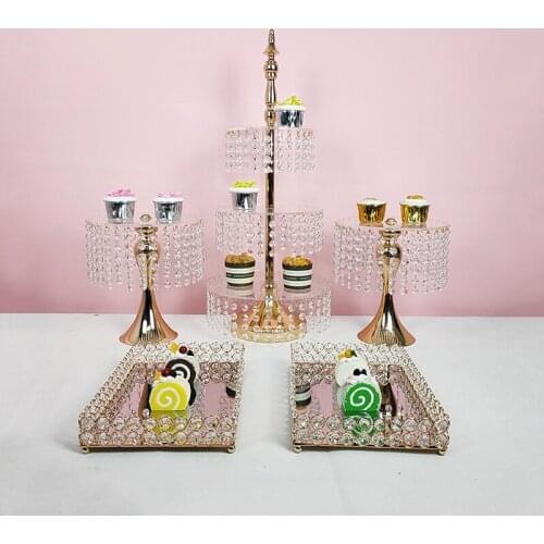 3pcs-9pcs gold Birthday Party Wedding Display Pedestal Decoration clear mirror cake stand set