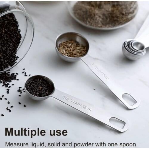 8Pcs/Set Measuring Spoons Set Stainless Steel Stackable Measuring Spoons with Baking Scale Ruler for Cooking Baking
