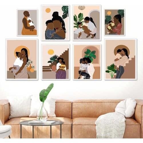 Abstract Women Child Mother Baby Sun Boho Wall Art Canvas Painting Nordic Posters And Prints Wall Pictures For Living Room Decor