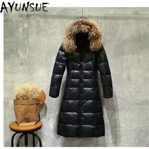 AYUNSUE Coat Female Winter 2020 White Duck Down Jackets Woman Fur Collar Hooded Parkas Jacket Womens Clothing Abrigo Mujer TN205