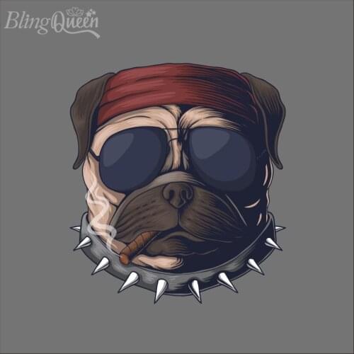 BlingQueen 12PCS/LOT Pug Dog Heat Transfer Sticker On Clothes DIY T-Shirt Iron On Patches