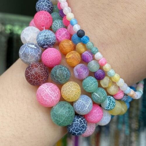 Multicolor Frost Cracked Natural Agates Stone Beads For Jewelry Making Round Loose Spacer Beads Diy Bracelet Necklace 4 6 8 10mm