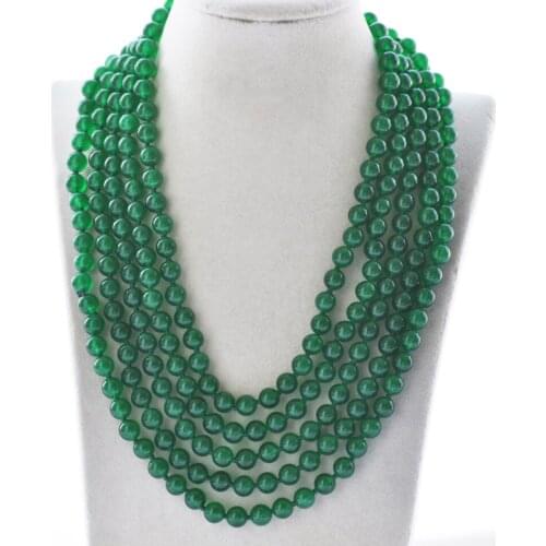 Z10734 Long 17"~ 100" 8mm Round Green Jade Bead Necklace