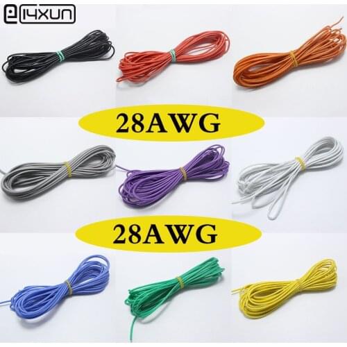 EClyxun 50meters 28 AWG Flexible Silicone Wire Cable 0.08mm2 High Temperature Max 200 Degrees 600V Test Line Wire 10 Color
