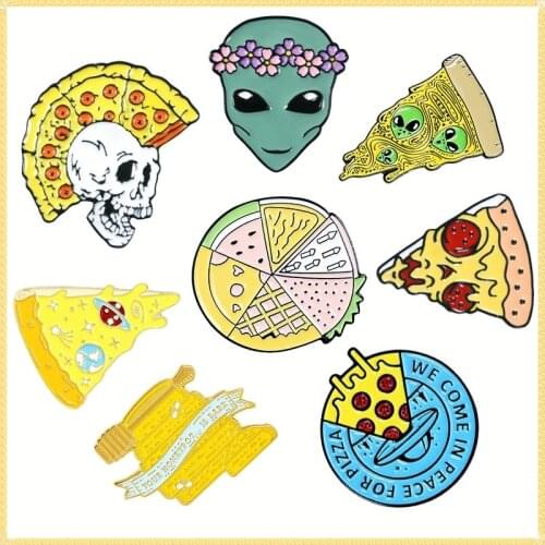 Pizza Enamel Pin Devil Hand UFO Planet Halloween Brooches Backpacks Lapel Pin Funny Gothic Metal Badge Jewelry Gifts for Friends