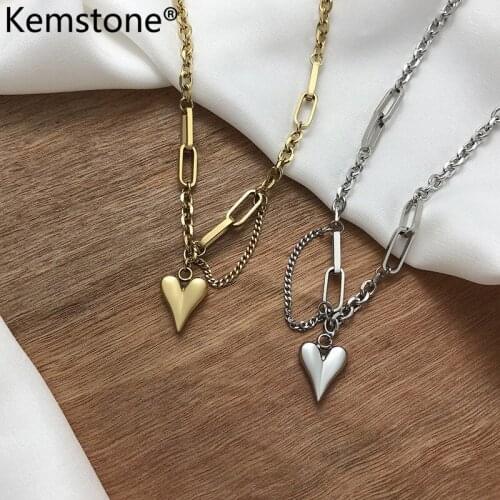 Kemstone Stainless Steel Heart Gold Silver Plated Pendant Necklace Unisex Jewelry for Women