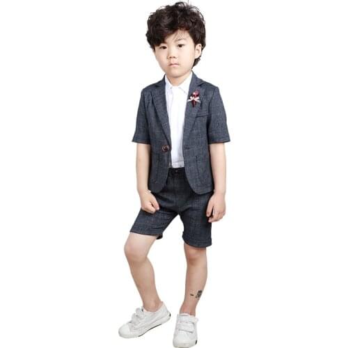 Flower Boys Summer Formal Suits Gentleman Blazer Vest Pant 2Pcs Clothing Set Children Wedding Birthday Party Tuxedo Costume