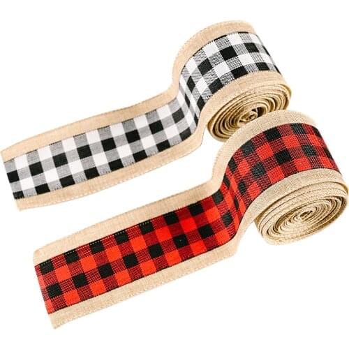 Ribbon Imitation Hemp Ribbon Wire Wire Edge Linen Ribbon Christmas Decoration Red Plaid Ribbon