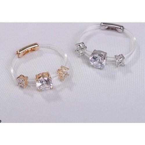 Sweet Trendy Womens Ring Fashion Invisible Transparent line Brass Ring Round Waterdrop Zircon Jewelry Accessory For Daily life