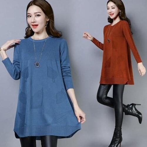 Fashion Knitted Sweater Women Plus Size Loose Warm Soft Jumper Dress Casual Pullover Tops Female O Neck Long Sleeve Clothes