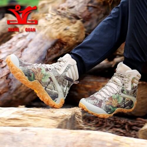 XIANGGUAN Men Hiking Shoes High Top Outdoor Sports Tactical Boots Wear-Resistant Camping Sneakers Men Waterproof Military Boots
