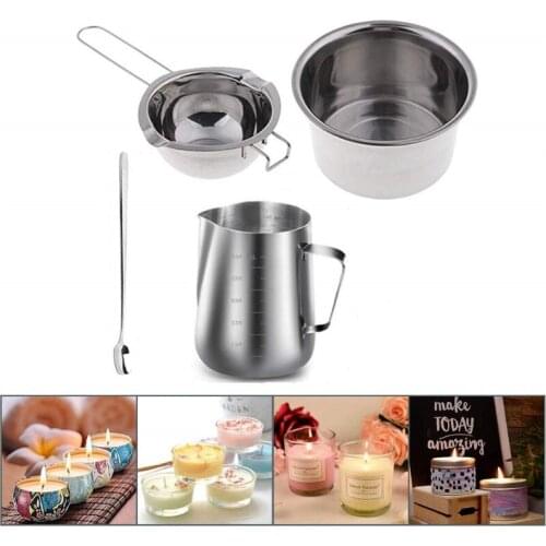 4 Set Stainless Steel Double Boiler Long Handle Wax Melting Pot, Pitcher & Mixin 54DC