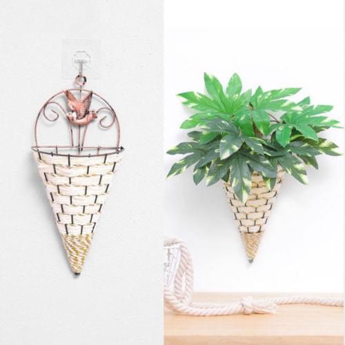 Natural Wicker Flower Basket Vase Rattan Wall Hanging Pot Planter Rattan Vase Basket Decor