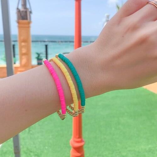 QUANCHI New High Quality Gold Beads Bracelets for Women Handmade Stretch Stackable Polymer Clay Beads Bracelet Pulseras Jewelry