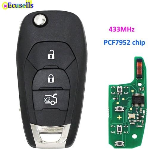 NEW Style Flip 3 Button Remote Key Fob 433MHZ ID46 PCF7952 Chip For Chevrolet Cruze Aveo 2014-2018