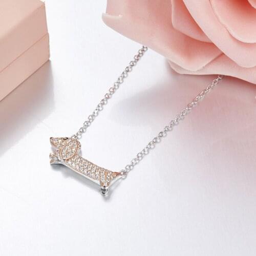 SLJELY Fashion Cute Dachshund Design 925 Sterling Silver Charm Puppy Pendant Necklace Zirconia Animal Pet Dog for Women Girls