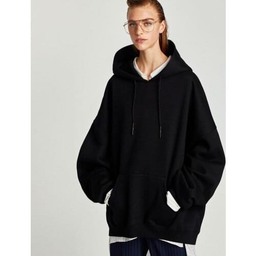 Autumn New Top Lantern Sleeve Loose Large Size Casual Fashion Black Hoodie Sweatshirt