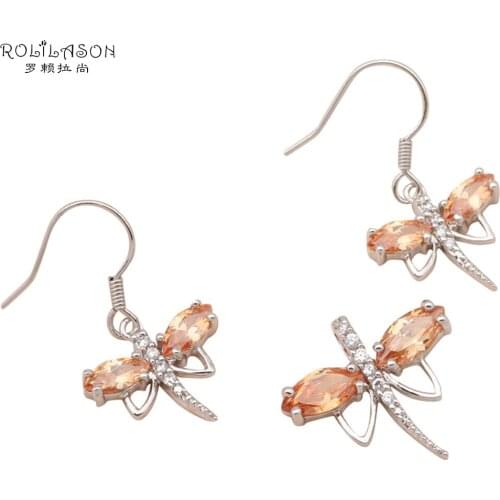 Stamped silver plated Necklace Pendants & Earrings Wedding jewelry sets Champagne Crystal Zircon Fashion jewelry MS028