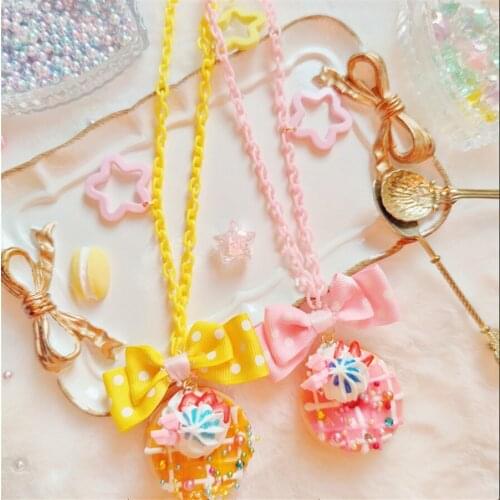 Handmade Lolita Sweet Bowknot Ice Cream Cake Donut Dessert Pendant Necklace Accessories D424