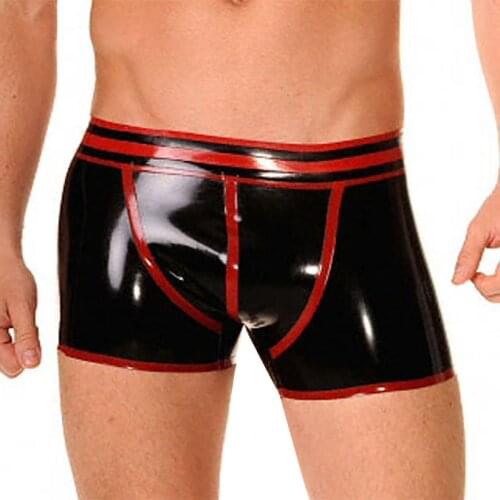 Rubber Latex Male Panties Hot Pants with Hip Open Man Tight Boxer Shorts S-LPM086