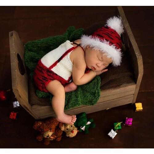 Christmas Santa outfit Fluffy knitted romper Newborn girl Diaper and bonnet set photography props
