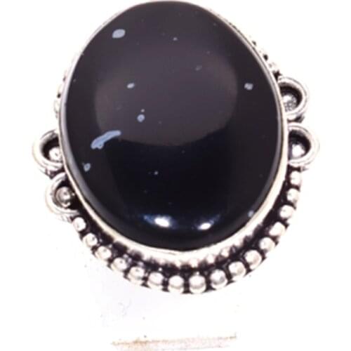 Black Onyx Ring Silver Overlay over Copper, USA Size 7.5 , R5738