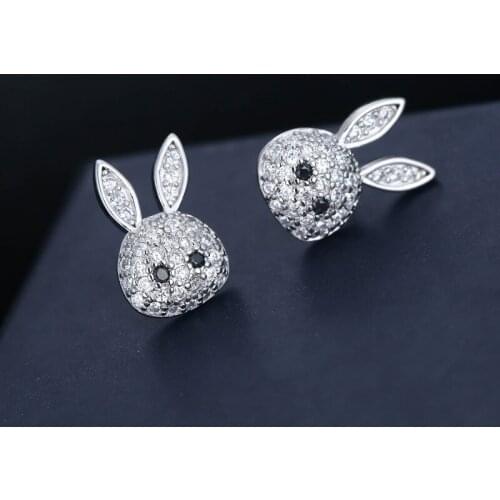 925 Sterling Silver Crystal Rabbit Stud Earrings For Women Wedding Gift Prevent Allergy Sterling-silver-jewelry eh191