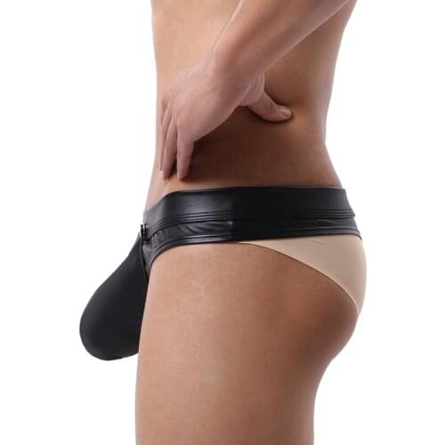 Men G Strings Thong Underwear Faux Leather Sexy Gay Tanga Hombre Jockstrap Big Penise Bag Cuecas Man Underwear Erotic Lingerie