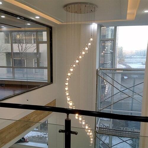 Chandelier light Steel Wire 95-245v Metal Base Long column K9 crystal Rotation Stair Light CE ROSH Custom Designed