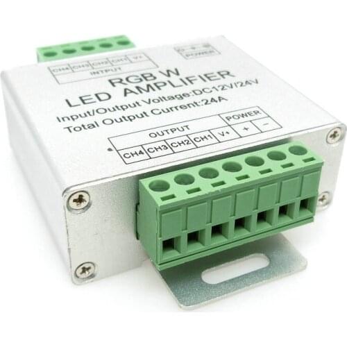 40pcs fast shipping LED RGBW Amplifier DC12/ 24V 24A 4 Channel Output RGBW LED Strip light Power Repeater Console Controller