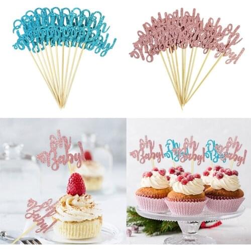 10/20pcs Glitter Gold Oh Baby Cake Topper Boy Girl First Birthday Cupcake Toppers Flag Kids Party Baby Shower Baking Decorations