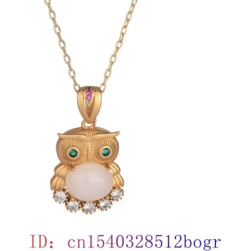 Jade Owl Pendant Jewelry Fashion Gemstone Crystal Chalcedony Chinese 925 Silver Gifts Women Charm Amulet Natural Necklace