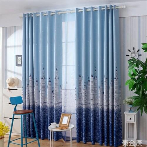 Modern Blackout Curtains Blue castle Pattern For Living Room Window Bedroom shading Ready Made Finished Drapes Blinds B 2JL393