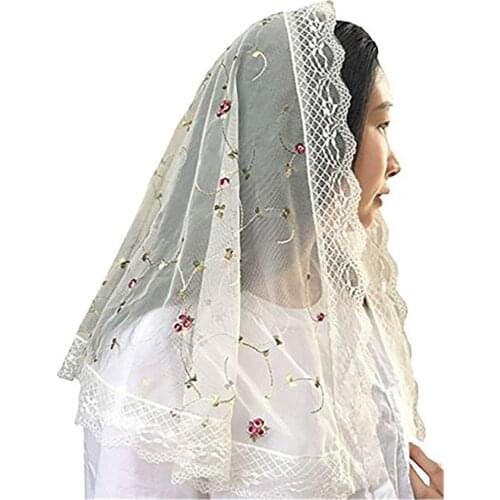 New Ivory Lace Women Catholic Veil Mantilla for Church Head Covering Latin Mass Embroidery Floral Tulle Mantilla de Novia Negra