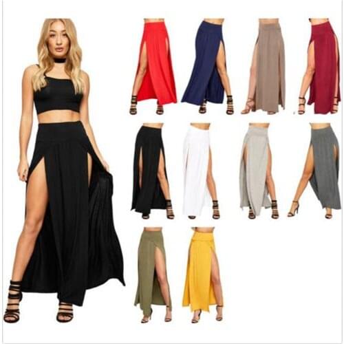 2021 New Arrival High Waisted Sexy Womens Double Slits Summer Solid Long Maxi Skirt Wholesale 51 Valentines Day Gifts