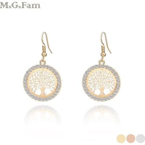 MGFam Tree of Life Drop Earrings for Women 3 Gold Color Choice Crystal Fashion Jewelry Ethnic Style New Design
