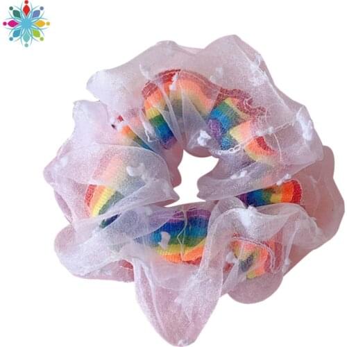 Female ins trend rainbow mesh yarn streamer hair band tied hair bundle hair band large intestine ring hair hoop hair bows