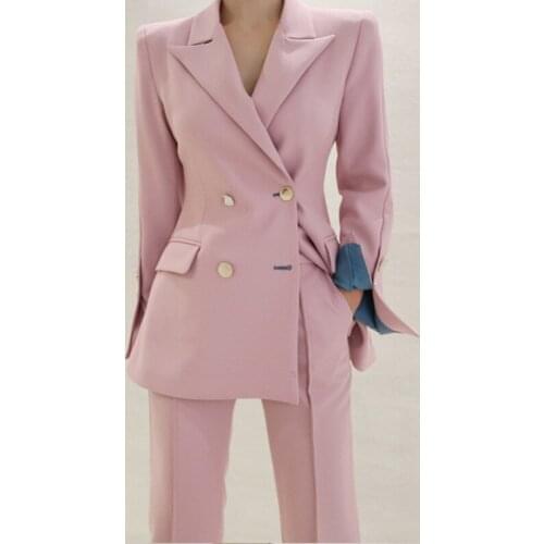 High End Classic Pink 2 Pieces Set Suite Blazer Women+dress Pants Office Lady Spring