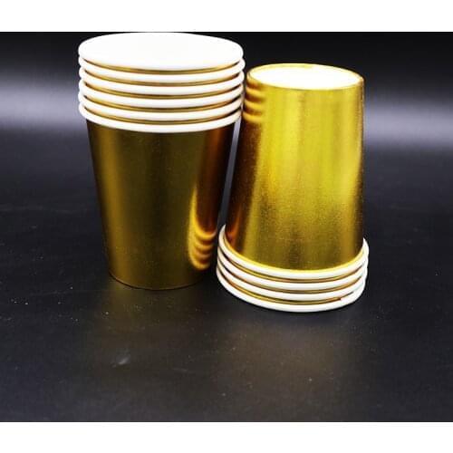 10pcs Gold theme paper cups Gold color disposable cups Gold color theme birthday party decorations gray theme party cups