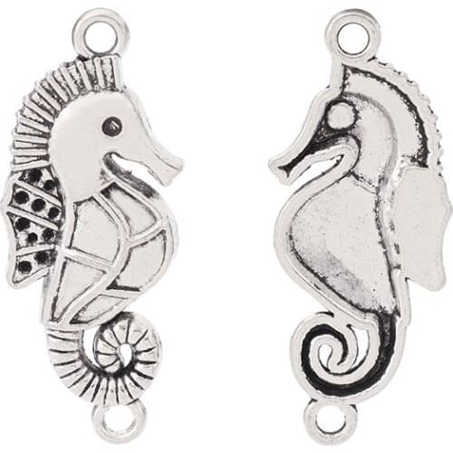 10 x Tibetan Silver Sea Horse Hippocamp Connectors Charms Pendants fit DIY Bracelets Jewelry Making 35x14mm