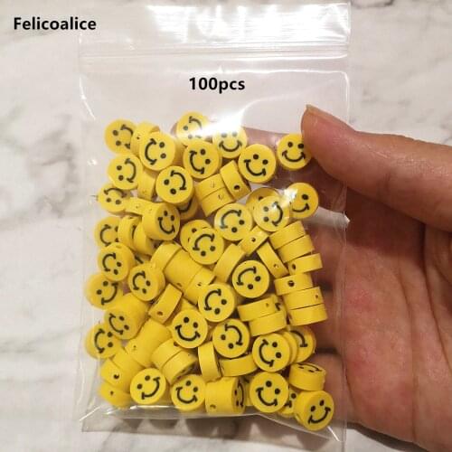 100pcs 10mm Mixed Color Smiley Face Round Shape Clay Beads With Holes For DIY Handmade Gift Jewelry Accessories