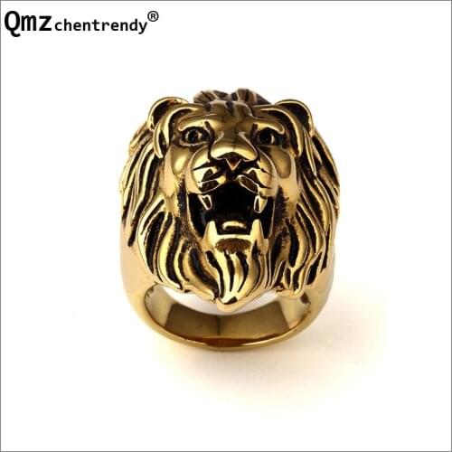 2016 New Titanium Lion Face Gold Rings Hipsters Men Women Hip Hop Bijoux Street Dancing Nightclub Punk Finger Jewelry