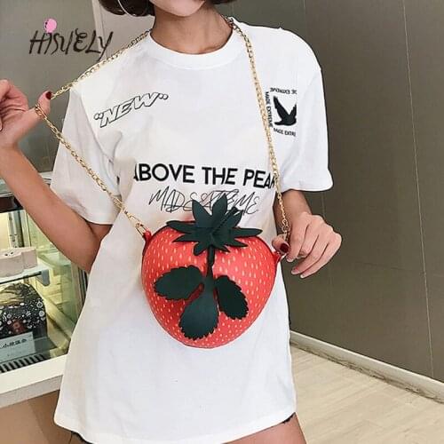2021 Cartoon Cute Punk Panelled Strawberry Shoulder Bag Fashion Beauty Pu Leather Messenger Bag Leaves Decorated Birthday GiftQ5