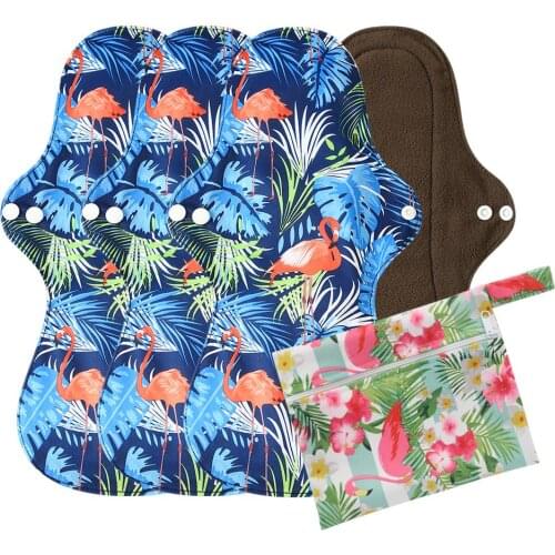 4pcs Extra Large Reusable Bamboo Charcoal Menstrual Pads Heavy Flow Sanitary Pads Washable Mama Sanitary Towel Pad With 1Wet Bag